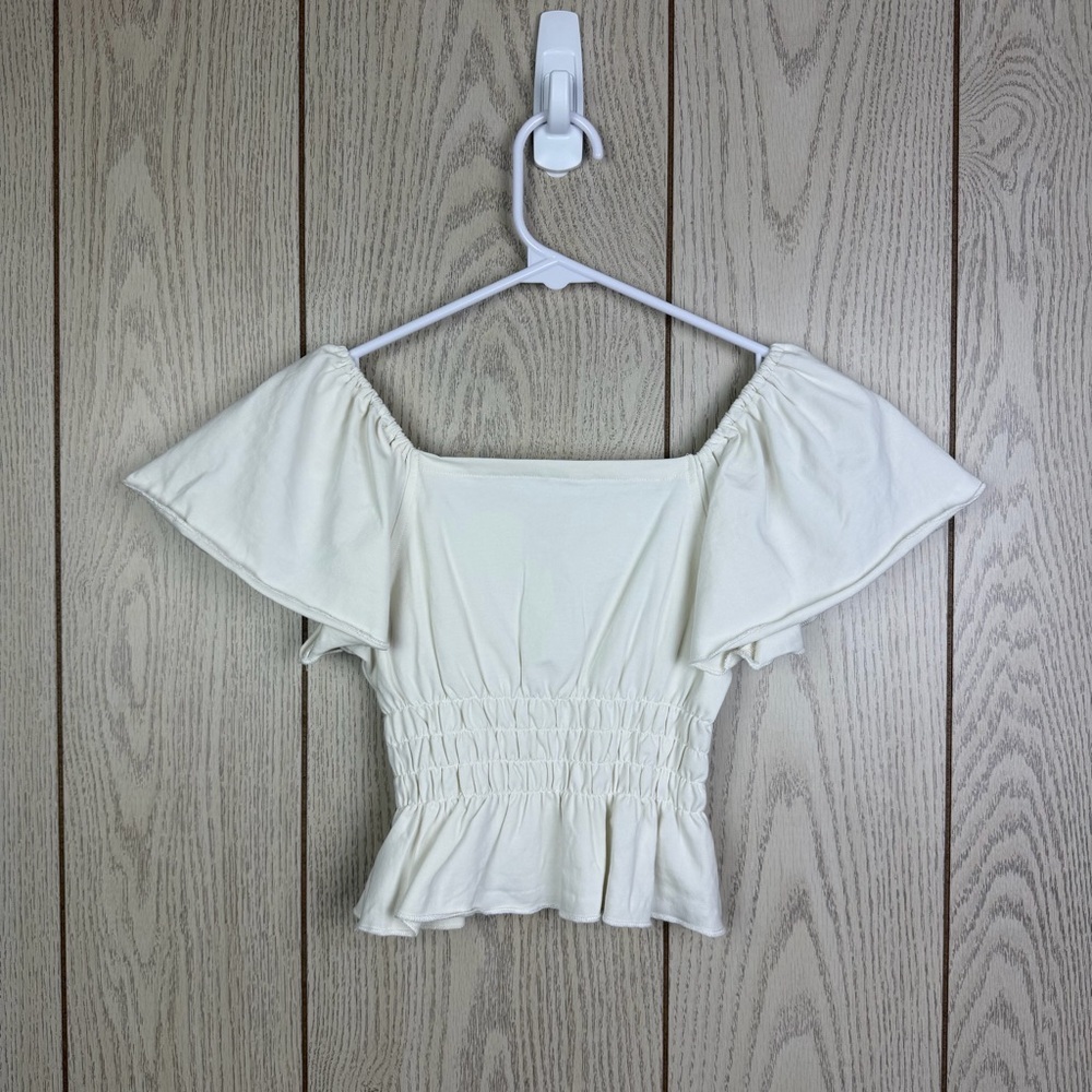 With Jules Big Girls Short Sleeve Crop Peplum Top Medium Cream $42